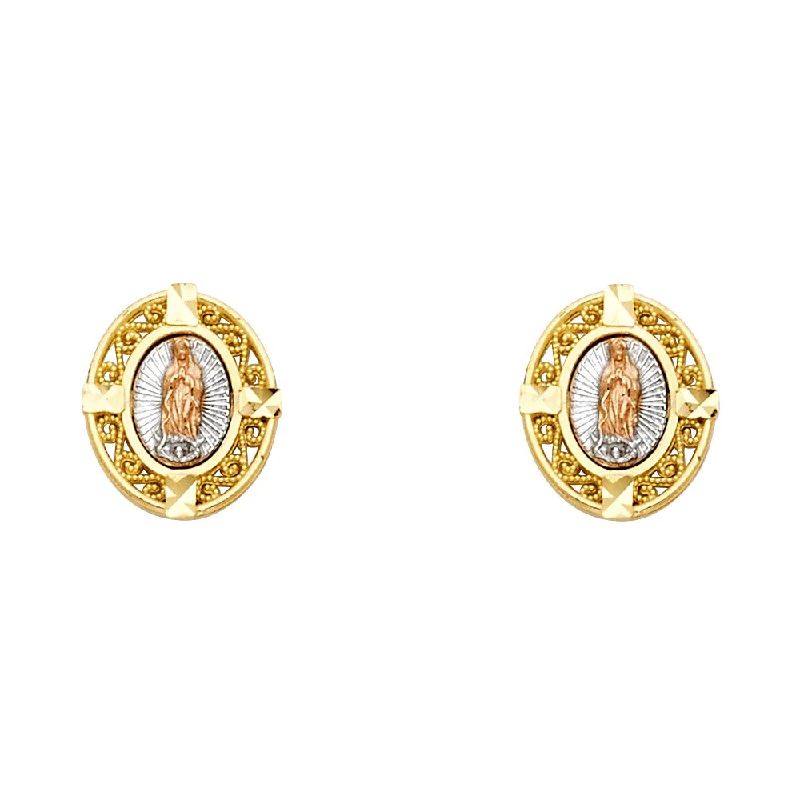 women's large statement earrings -14K Our Lady of Guadalupe Earrings