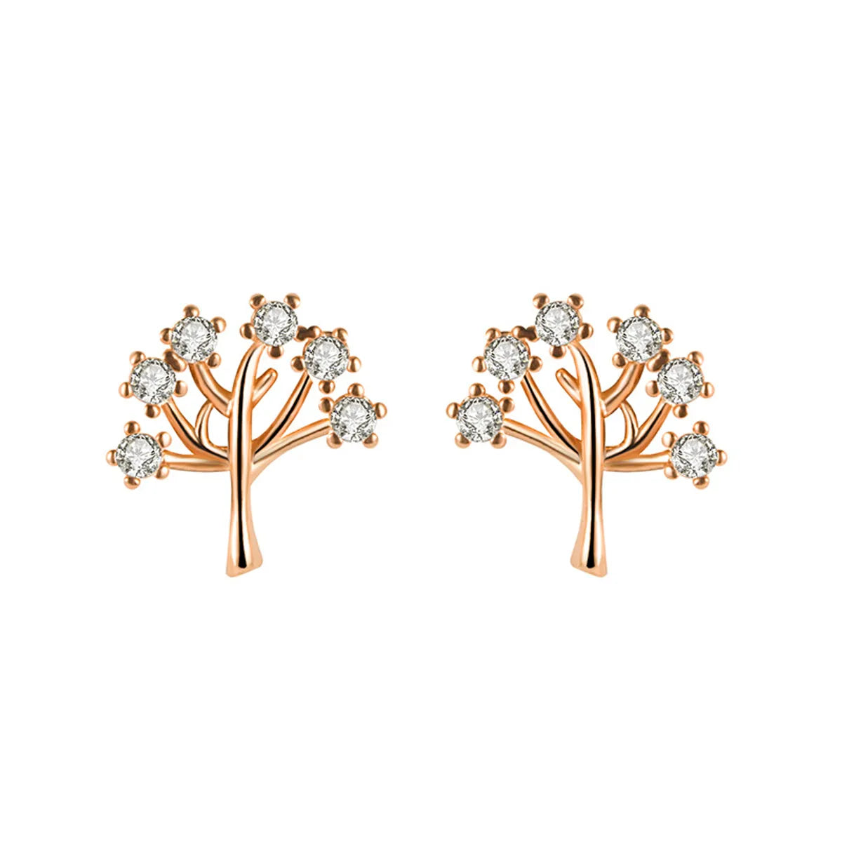 Lucky Tree Ear Studs [with Earplug] Copper Plating Rose Gold