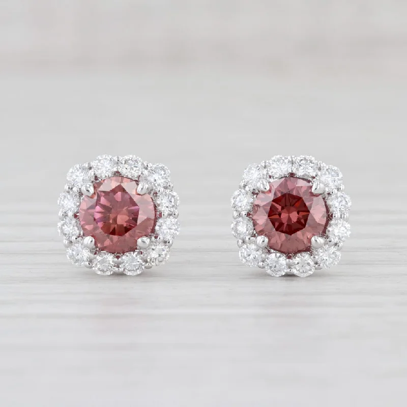 women's star earrings -New 2.80ctw Raspberry Pink White Diamond Halo Stud Earrings 14k White Gold