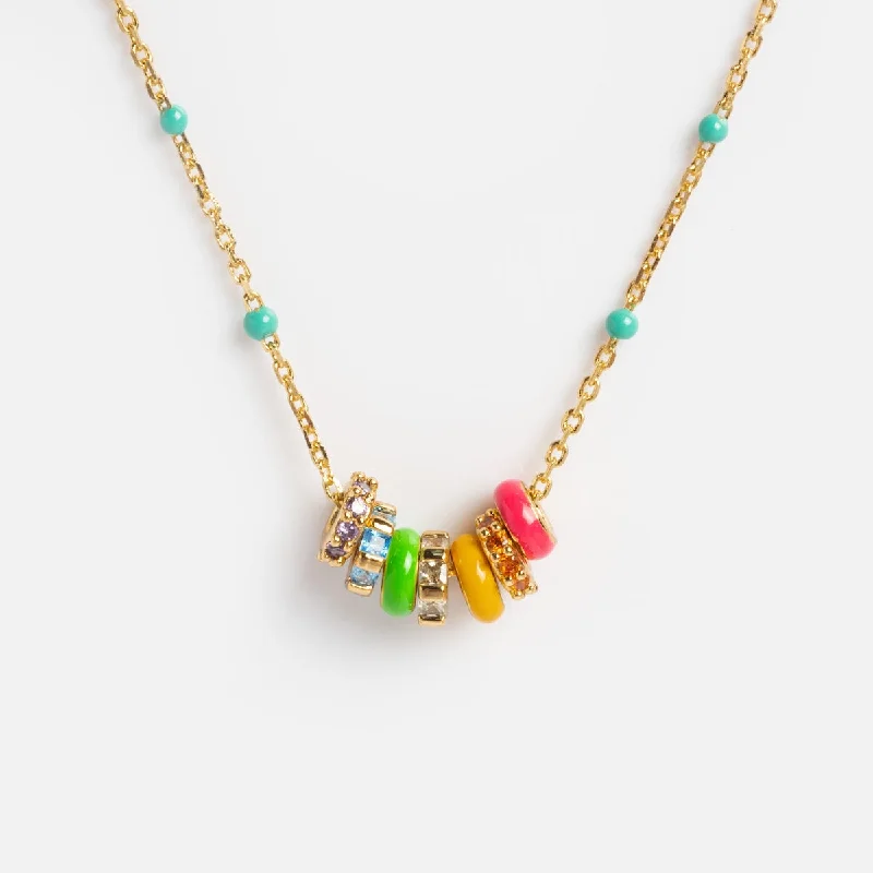 women's diamond pendant necklace -Rainbow Enamel Beaded Chain Necklace