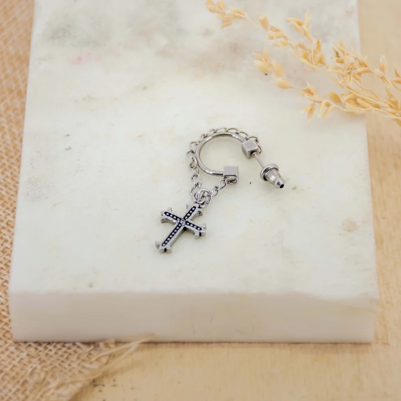 women's leaf earrings -Crucifix Chain Men Earring