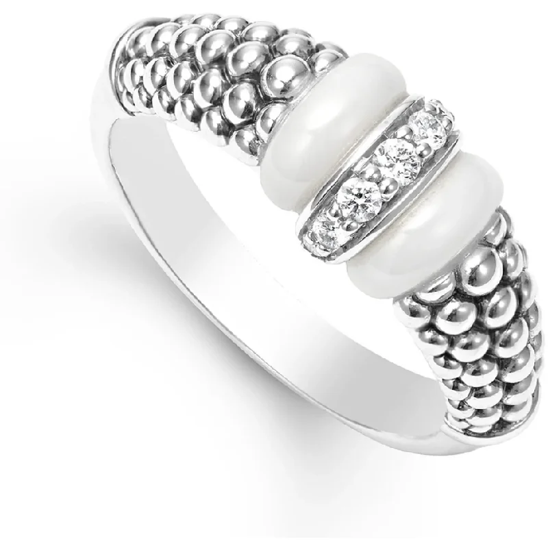 vintage engagement rings for women -Lagos Sterling Silver White Caviar 1 Diamond Station Ring