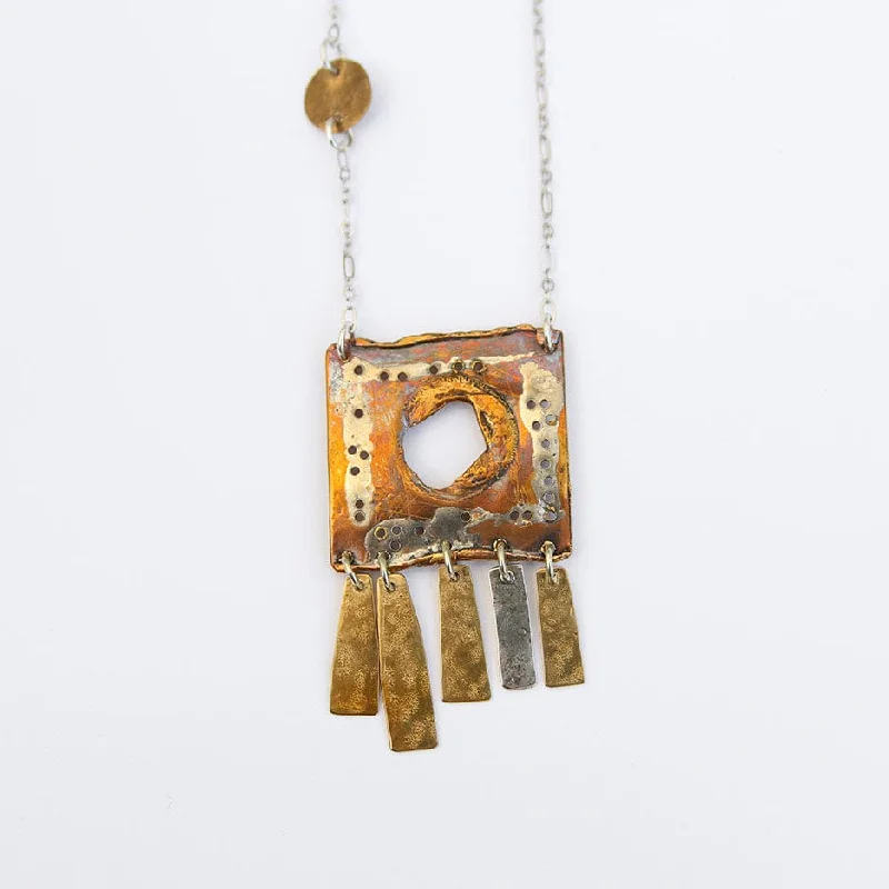 women's delicate necklace -Mixed Metal Square Fringe Necklace