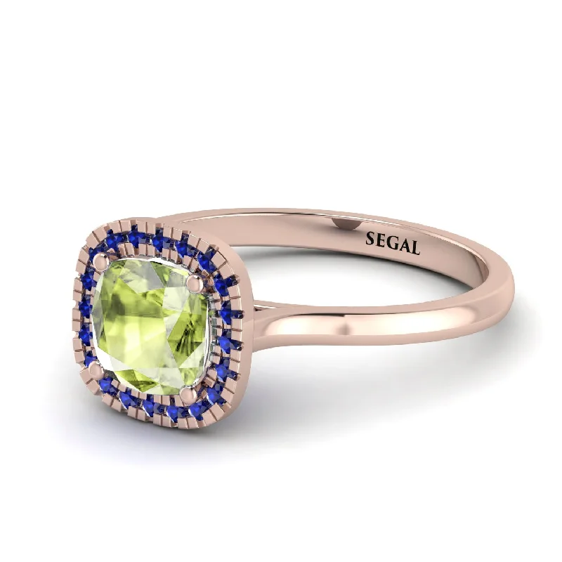 sapphire and diamond engagement rings for women -Vintage Classic Halo Cushion Peridot Ring - Skylar No. 714