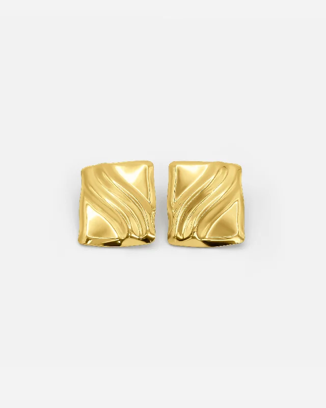 women's vintage earrings -TEXTURED CUBE EARRINGS GOLD