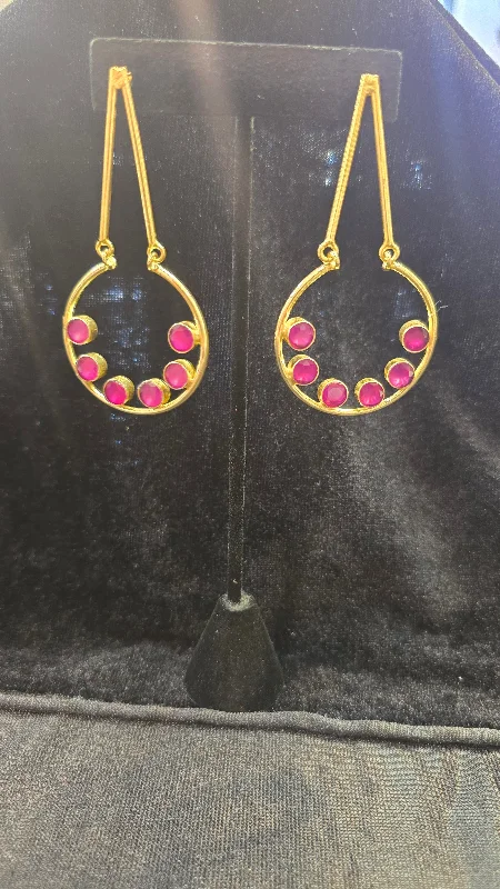 women's celestial earrings -Beautiful Maroon Color Gold Plated Earrings