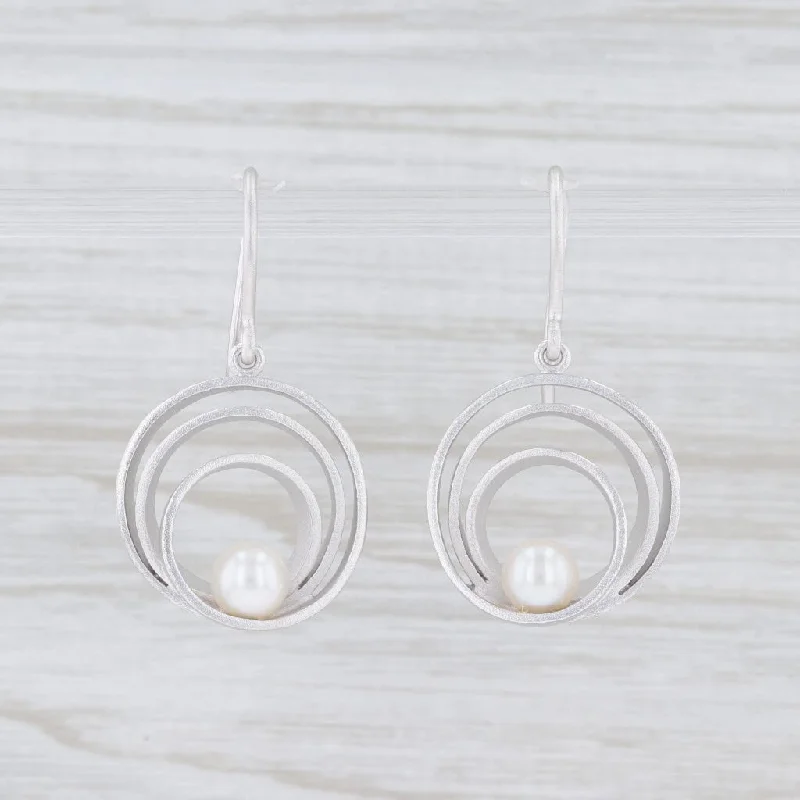 women's dangling diamond earrings -New Bastian Inverun Layered Circle Pearl Earrings Sterling Silver 12775