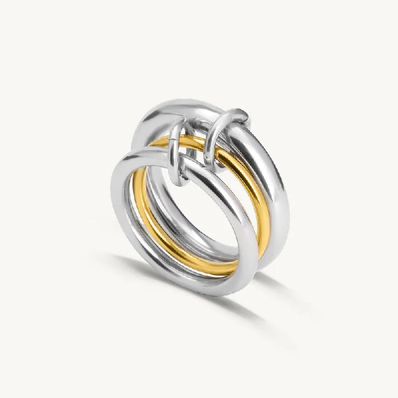 women's solitaire ring -Interlocking Trio Three Finger Ring