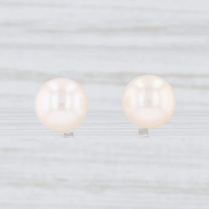 women's simple stud earrings -New Cultured Pearl Stud Earrings 14k White Gold Round Solitaire NWT