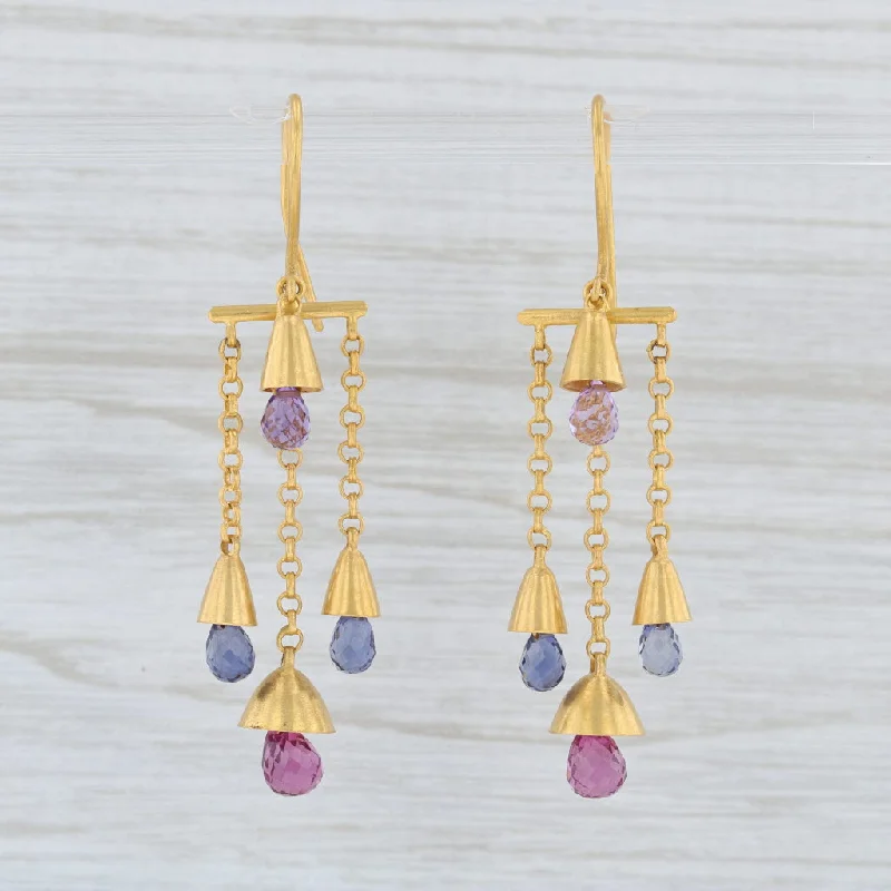 women's teardrop earrings -Marie Helene de Taillac Gemstone Briolette Bell Earrings 18k 22k Gold Amethyst