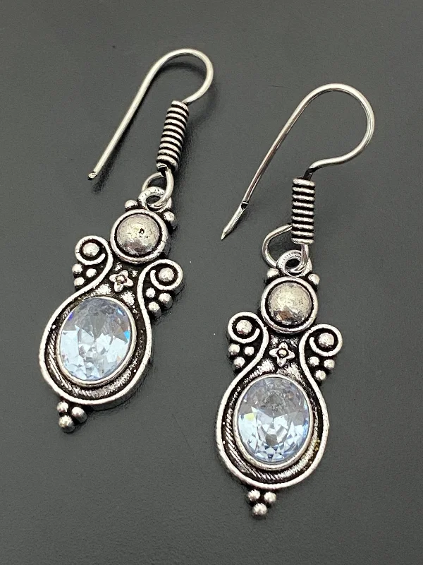 women's engraved earrings -Beautiful Oxidized White Stone Earrings For Women