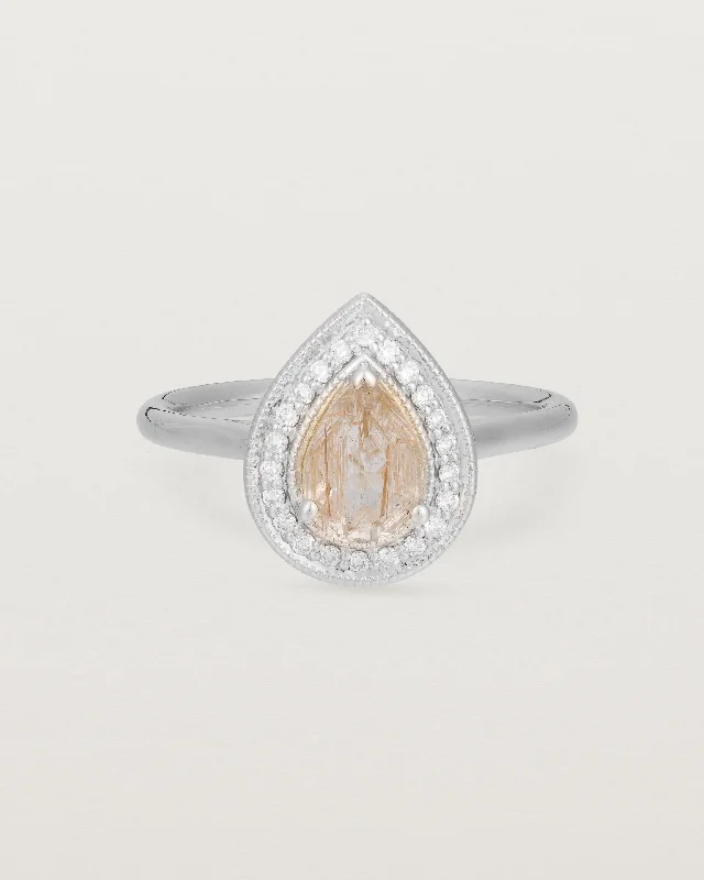 luxury engagement rings for women -Aurie Halo Ring | Rutilated Quartz & Diamonds