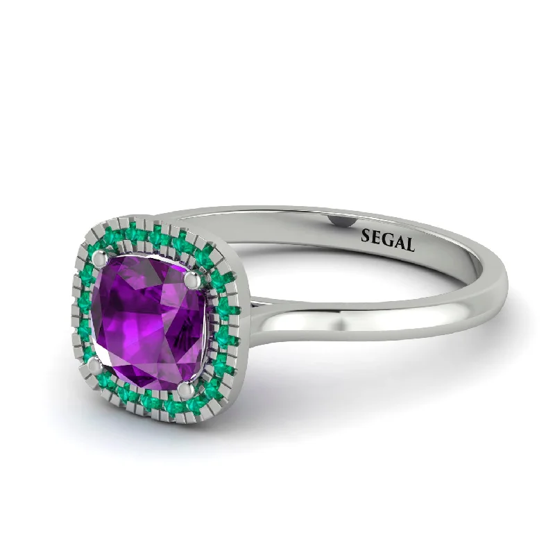 affordable designer engagement rings for women -Vintage Classic Halo Cushion Amethyst Ring - Skylar No. 306