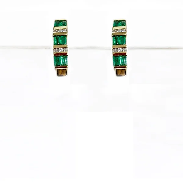 women's oversized earrings -14k Yellow Gold Emerald Earrings