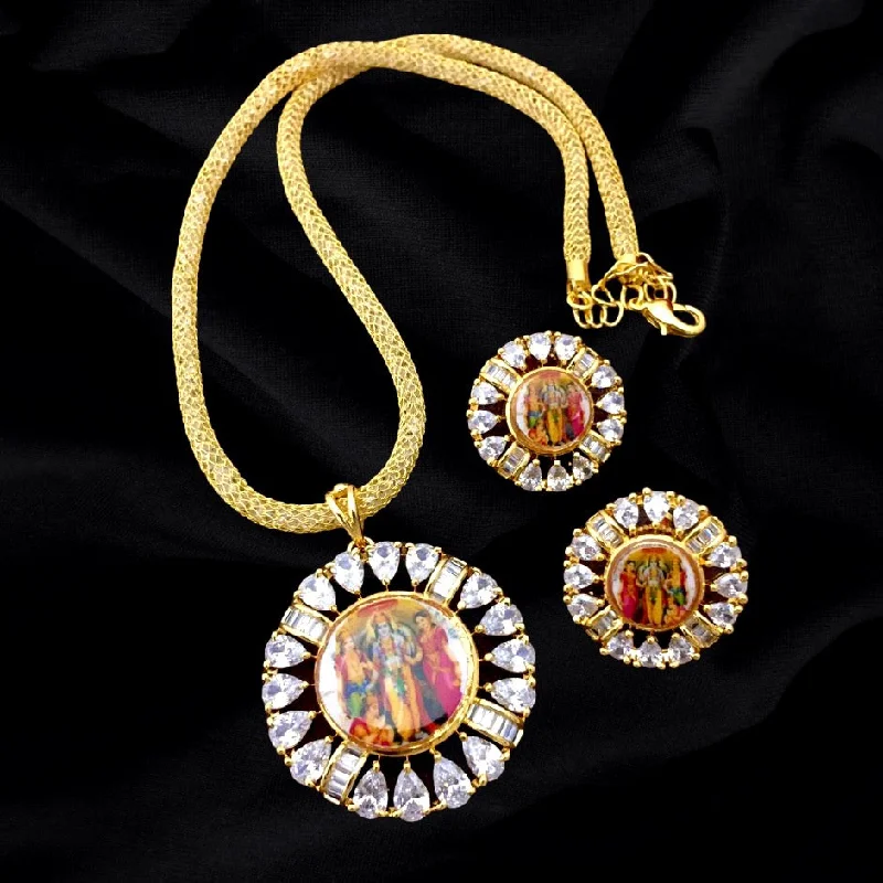 women's unique earrings -Ram Parivaar AD Zircon Pendant & Earrings Set