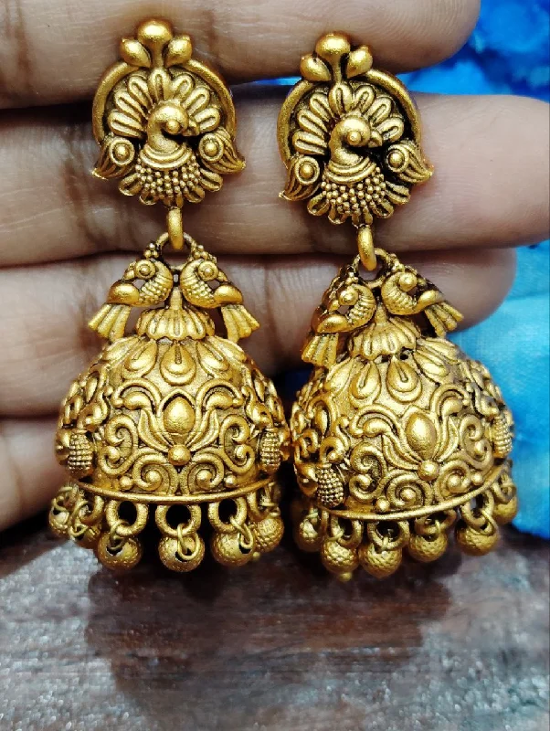 women's cubic zirconia earrings -Stunning Antique Gold Peacock Designed Earrings For Women