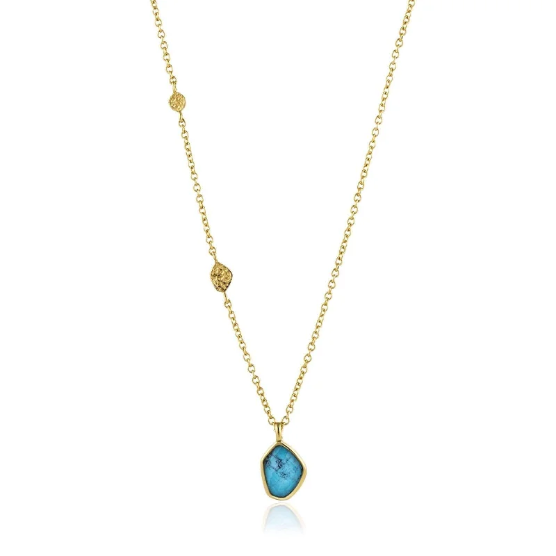 women's custom name necklace -Turquoise Pendant Gold Necklace