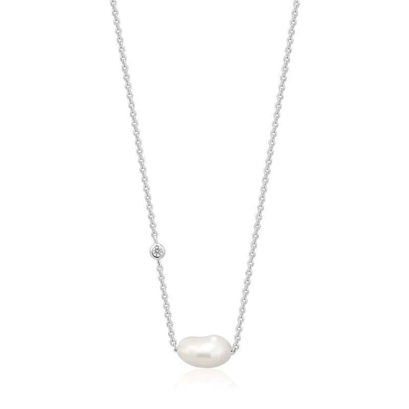 women's fashion necklace -Silver Pearl Necklace