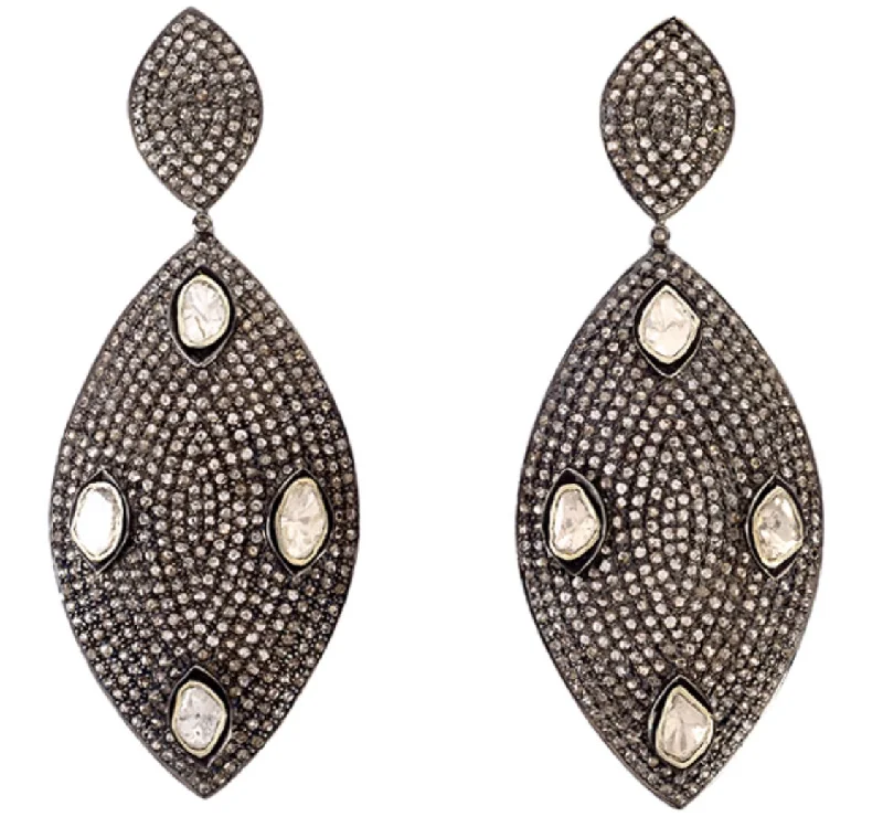 women's long drop earrings -Diamond Shield Earrings