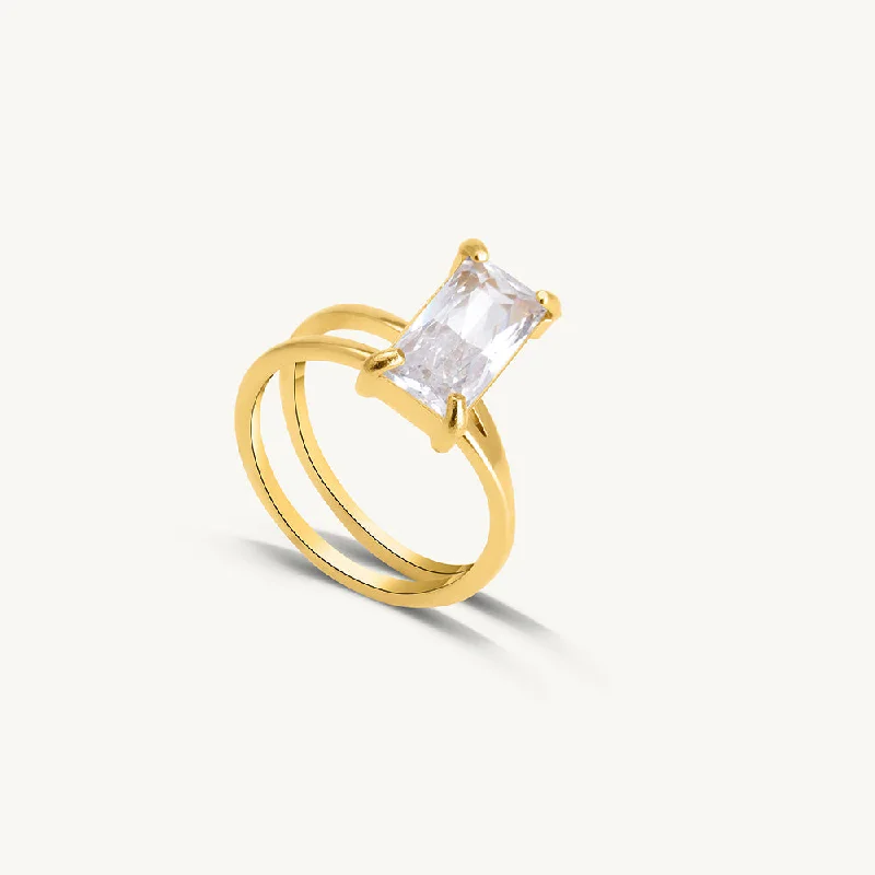 women's romantic ring -Stacked Zirconia Gold Ring