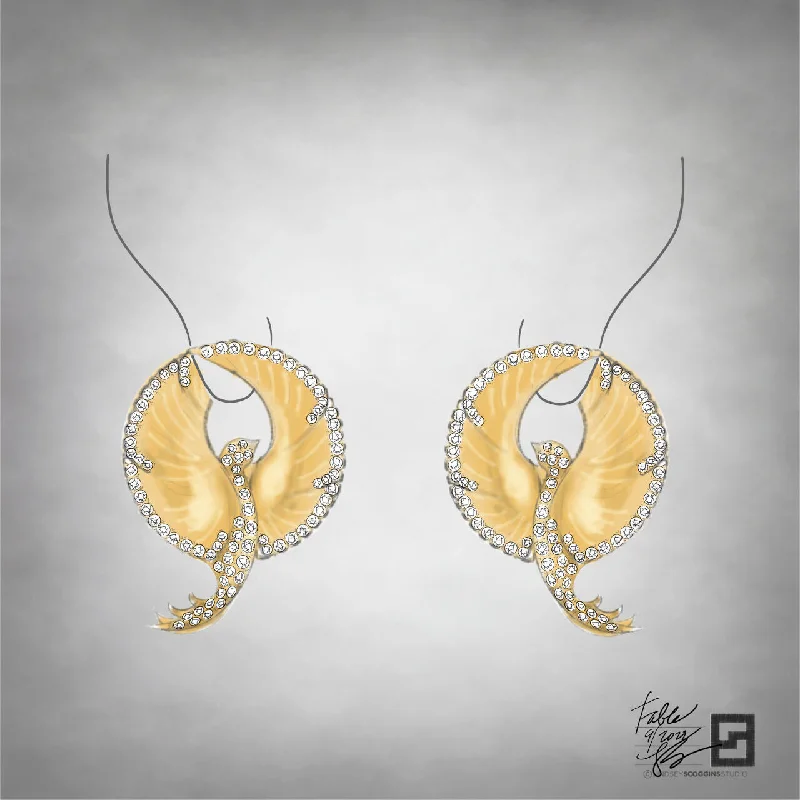 women's bohemian earrings -GOLD AND DIAMOND PHOENIX EARRINGS