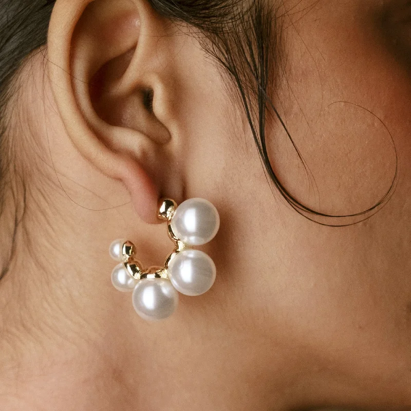 women's dangling diamond earrings -Pearl Hoop Earrings