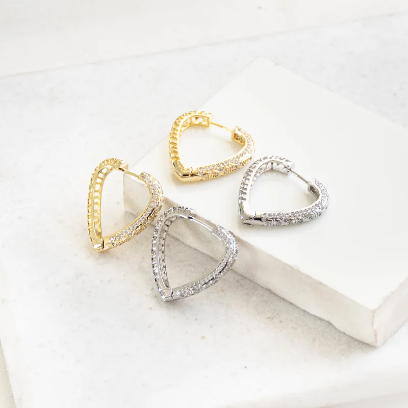 women's vintage earrings -Studded Heart Hoop Earrings