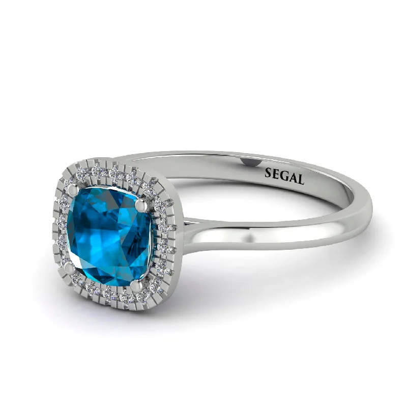 engagement rings with pear-shaped diamonds for women -Vintage Classic Halo Cushion Blue Topaz Ring - Skylar No. 503