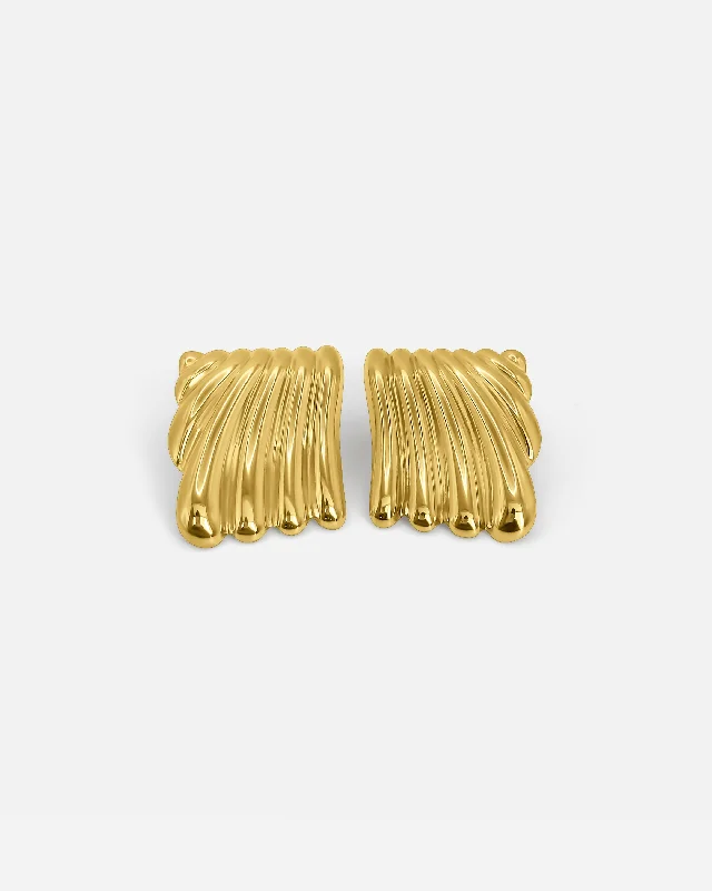 women's oversized stud earrings -RIPPLE EARRINGS GOLD