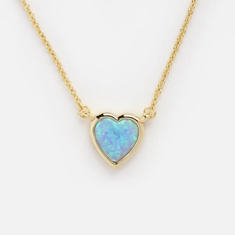 women's infinity necklace -Lustig Blue Opal Heart Necklace