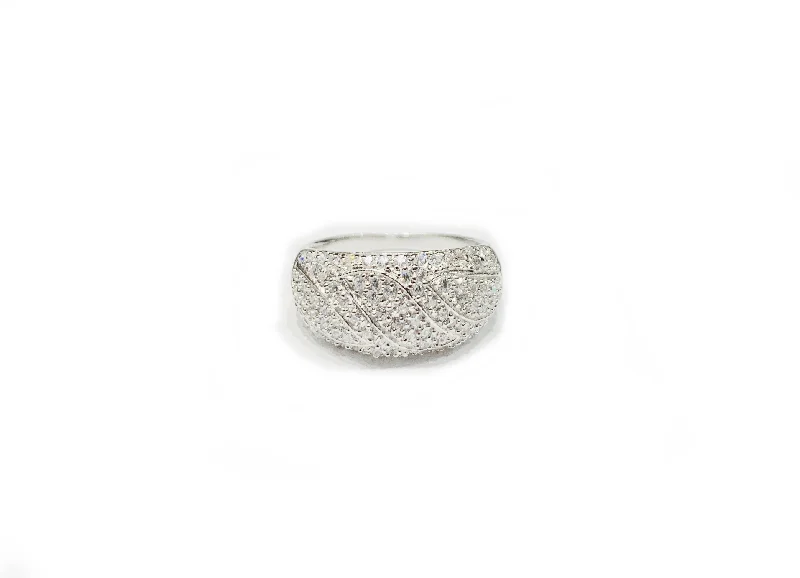 women's wide band ring -Pave CZ Ring (Silver).