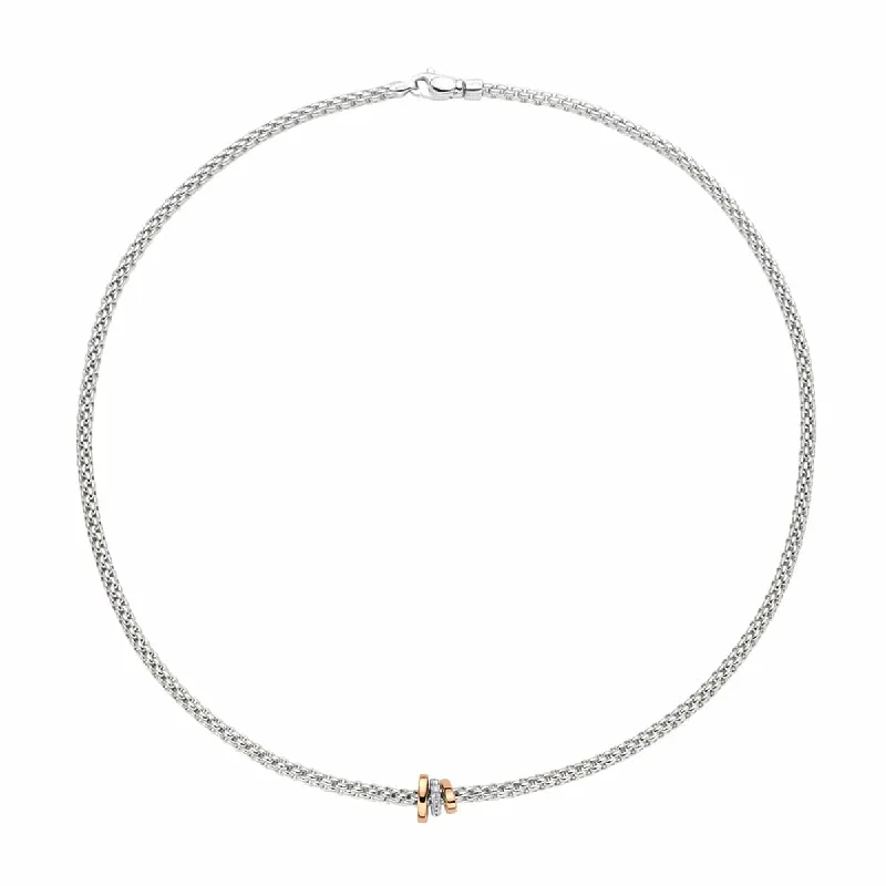 women's opal necklace -Prima 18ct White Gold Necklace With Multi-Tone Diamond Set And Plain Rondels