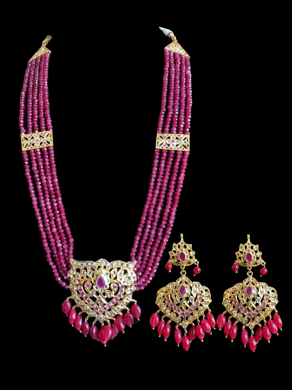 women's gold necklace -LN109 EKTA Hyderabadi necklace set in ruby beads ( SHIPS IN 4 WEEKS )