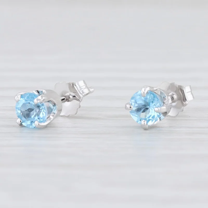 women's rose gold stud earrings -New Blue Topaz Stud Earrings 14k White Gold Round Solitaire Pierced Studs