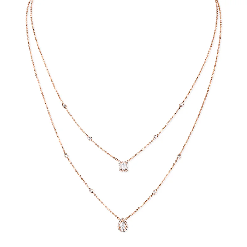 women's crystal pendant necklace -My Twin 2 Rows 18ct Pink Gold Diamond Necklace