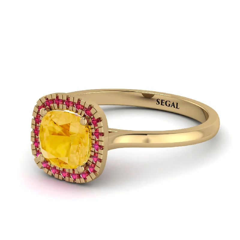 simple diamond engagement rings for women -Vintage Classic Halo Cushion Citrine Ring - Skylar No. 610