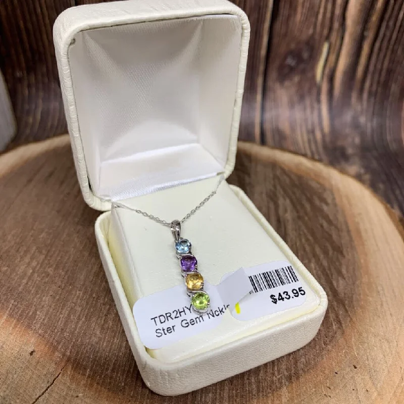 women's adjustable pendant necklace -Sterling Gem Pendant Necklace