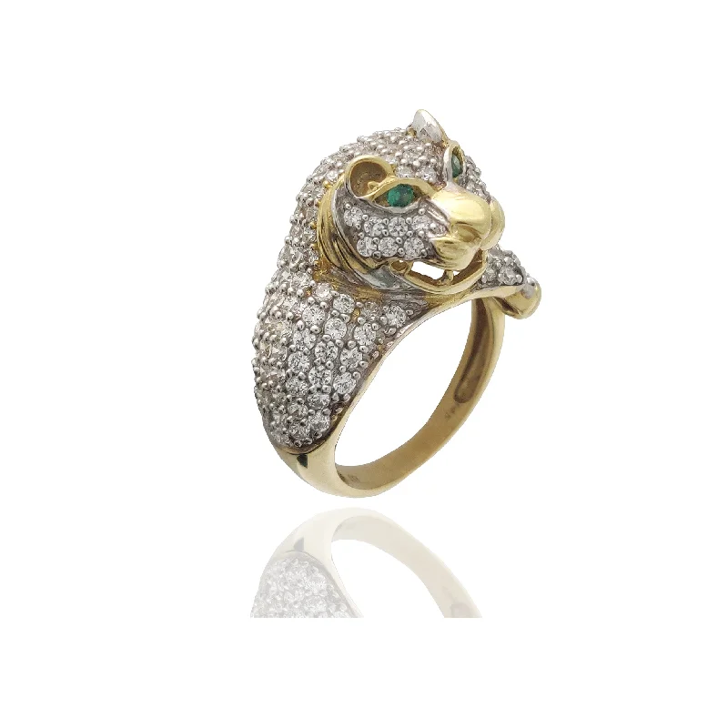 women's silver plated ring -Lioness Iced-Out CZ Ring (14K)