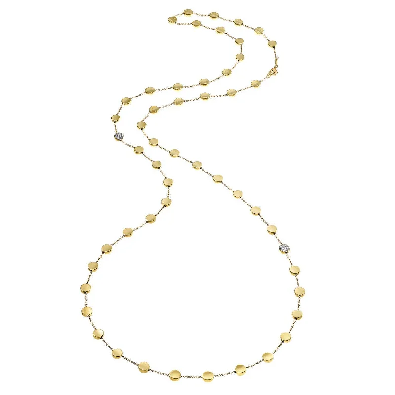 women's fashion necklace -Armillas Glow 18ct Yellow Gold Flat Circle Diamond Pave Set 90cm Necklace