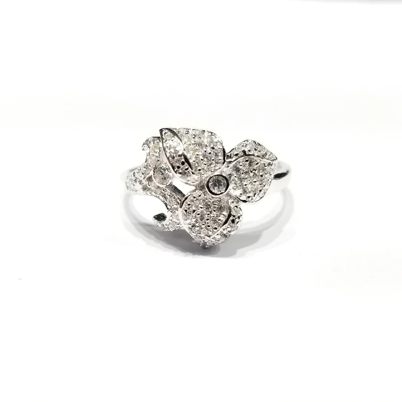 women's silver ring -Flower Petal CZ Ring (Sterling Silver)