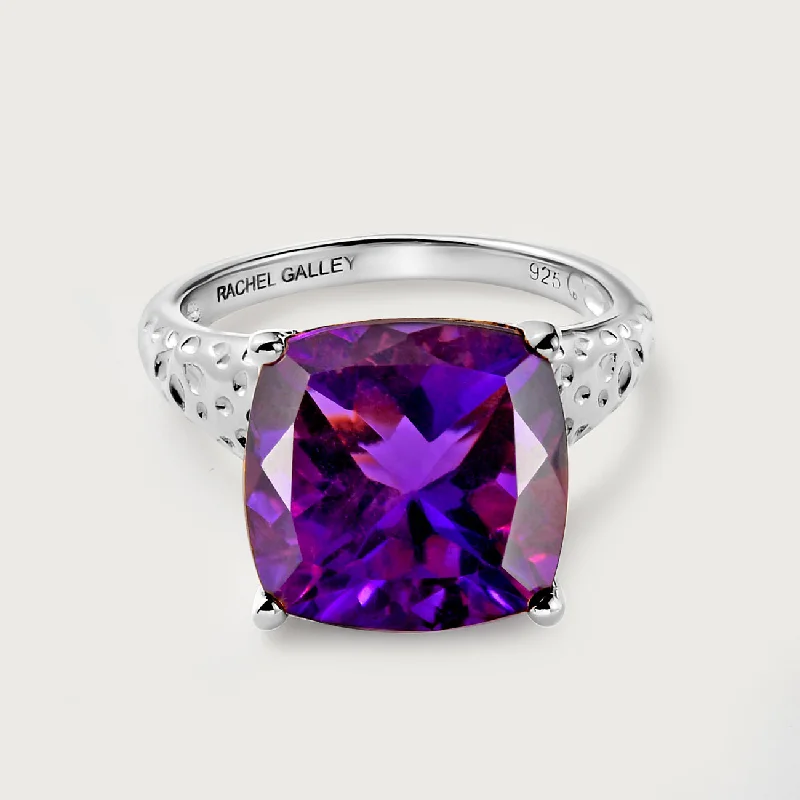 women's silver ring -Allegro Amethyst Cocktail Solitaire Ring