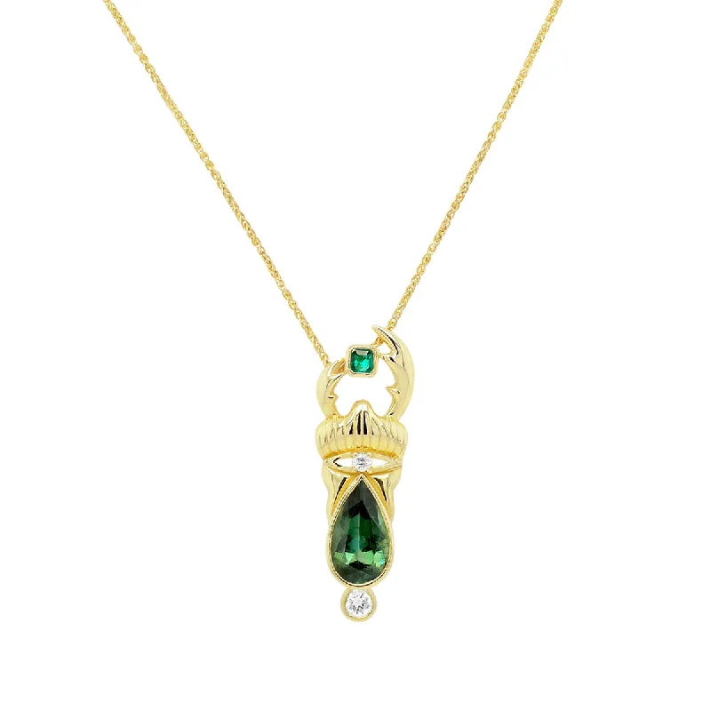 women's star necklace -Stag Beetle Necklace | 4.50GMS 2.10CTW | Tourmaline + Emerald