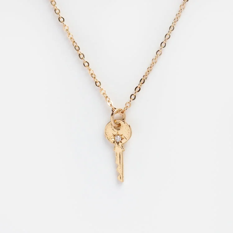 women's fine necklace -Littlest Skeleton Key Diamond Necklace