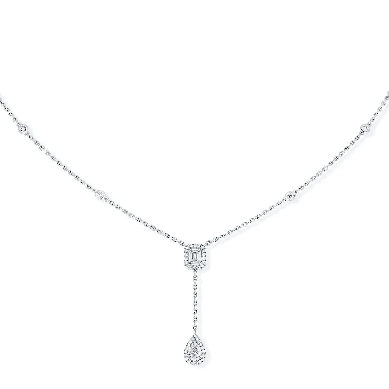 women's boho necklace -My Twin Tie 18ct White Gold Diamond Necklace