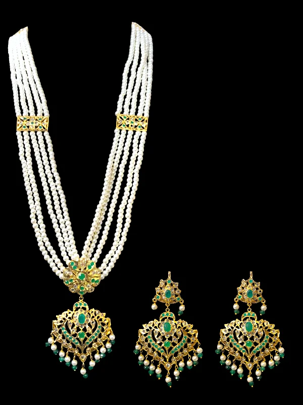 women's star necklace -LN145 Kajal long emerald necklace set -( READY TO SHIP)