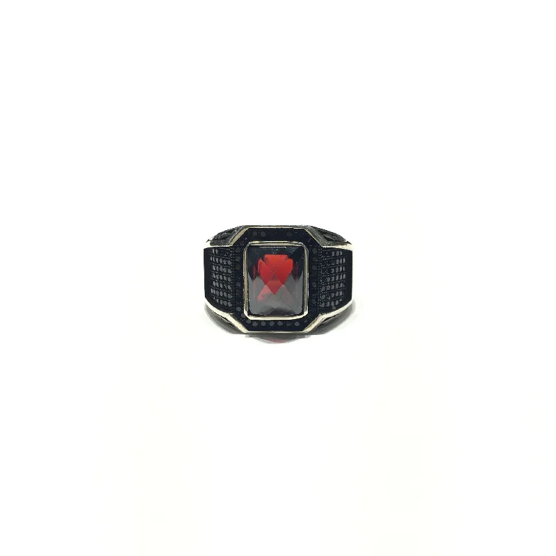 women's custom-designed ring -Garnet and Black CZ Antique Ring (Silver)