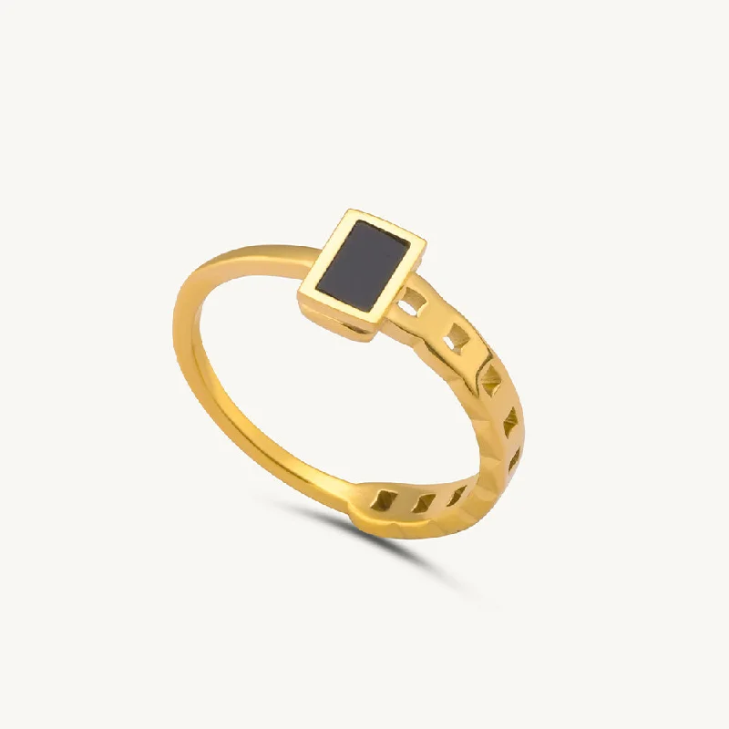 women's dainty ring -Black Charm Ring