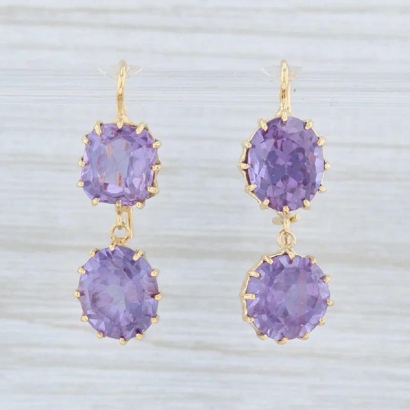 women's gold earrings -Renee Lewis Synthetic Purple Sapphire Earrings 18k Yellow Gold Dangle Drops