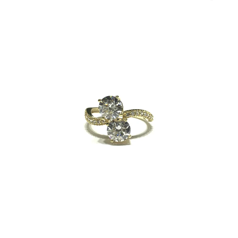 women's diamond ring -Double CZ Wavy Ring (14K)