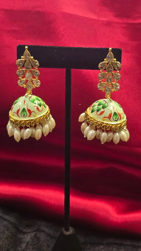 women's ruby earrings -Leaf Style Gold Color Jhumkas